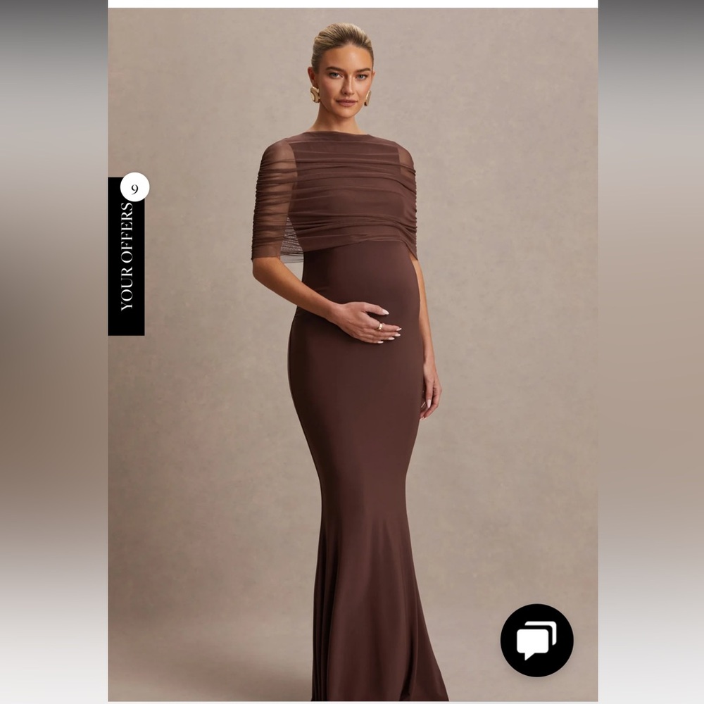 Club L London Brown Ruched Mesh Maternity Maxi Dress